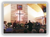 The Bell Choir, led by Ken Johnson, performed during the February 16, 2014, Worship Service